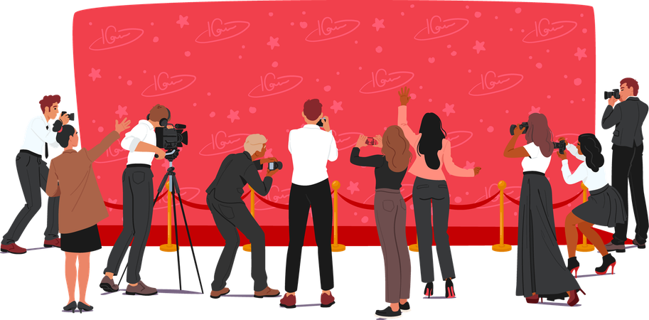 Professional Photographers Capturing Moment At Glamorous Red Carpet Event  Illustration