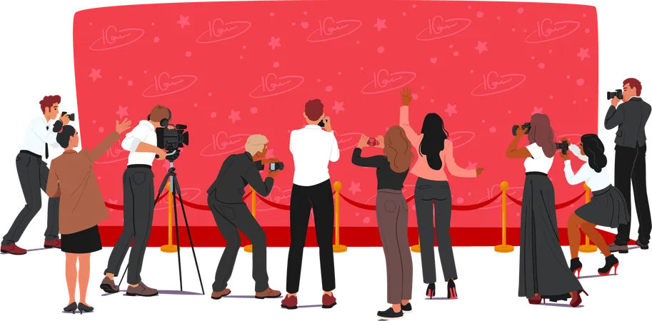 Professional Photographers Capturing Moment At Glamorous Red Carpet Event  Illustration