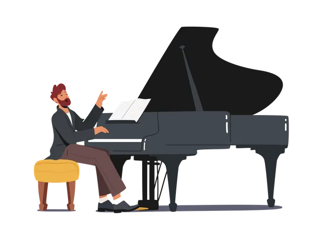 Professional Piano Player Performing At Event Illustration