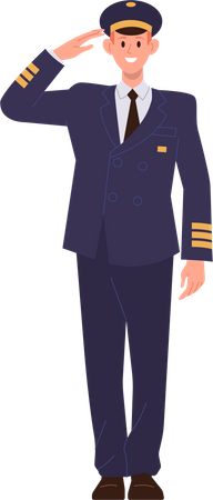Professional pilot commander airliner staff with salute gesture  イラスト