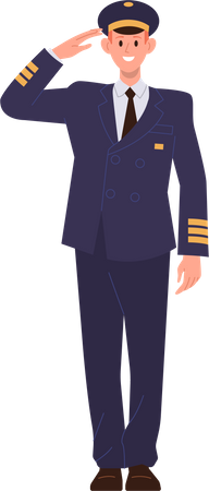 Professional pilot commander airliner staff with salute gesture  Illustration