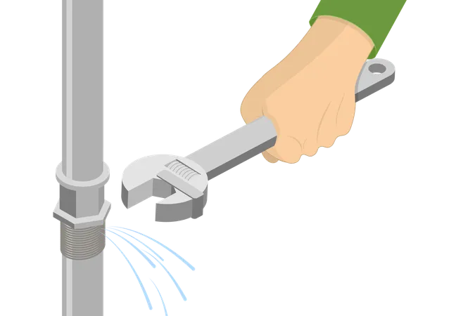 3 D Isometric Flat Vector Illustration Of Professional Plumber Fixing Leak Of Water Pipe Illustration