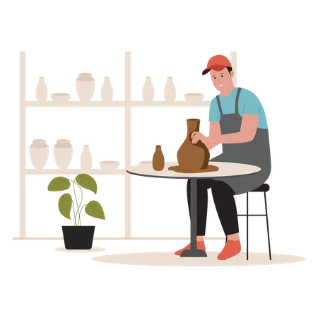 Vector Illustration Of Professional Potter Makes A Clay Vase Illustration For Website Landing Page Mobile App Poster And Banner Trendy Flat Vector Illustration Illustration