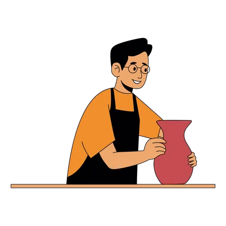 Professional potter makes clay vase  Illustration