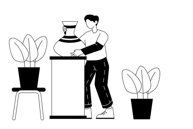 Professional potter makes clay vase  Illustration