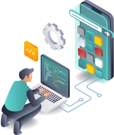 プロのプログラマーがスマートフォンアプリケーションを開発  イラスト