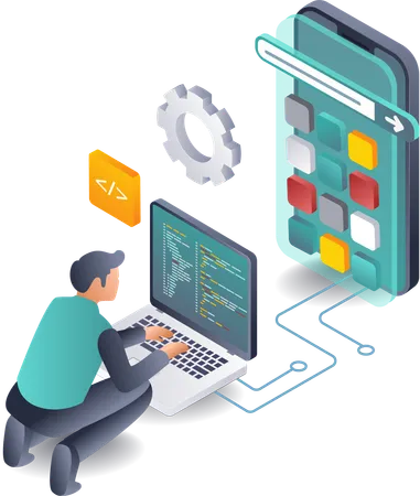 プロのプログラマーがスマートフォンアプリケーションを開発  イラスト