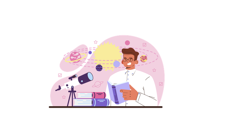 Professional scientist doing astronomy research  イラスト