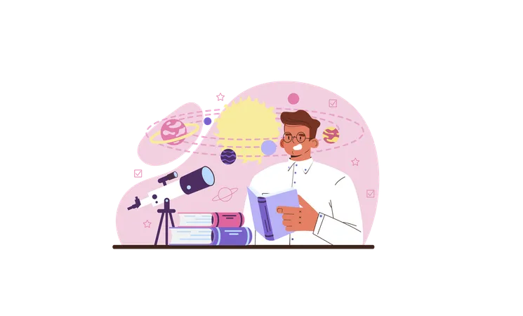 Professional scientist doing astronomy research  Illustration