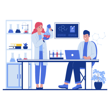 Professional scientists researchers working and analysis in laboratory experiment  Illustration