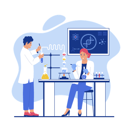 Professional scientists researchers working and analysis in laboratory experiment  Illustration