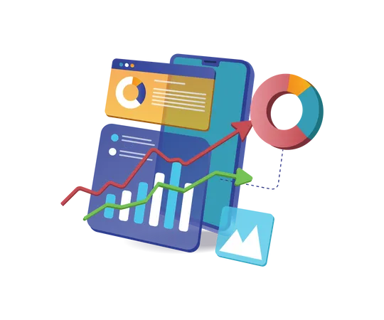 Professional smartphone analysis of online investment business data  Illustration