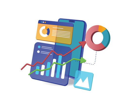 Professional smartphone analysis of online investment business data  Illustration