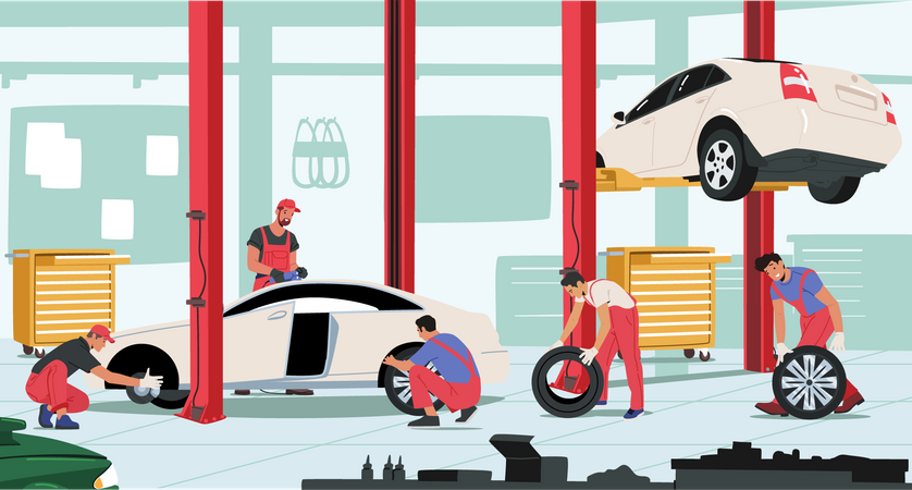 Professional tire replacement service Illustration