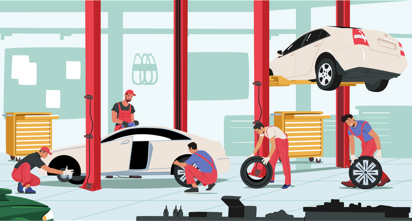 Professional tire replacement service  Illustration