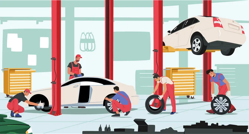 Professional tire replacement service  Illustration