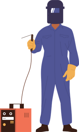 Professional welder engineer wearing safety mask with torch of weld machine  Illustration