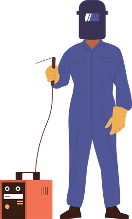 Professional welder engineer wearing safety mask with torch of weld machine  Illustration