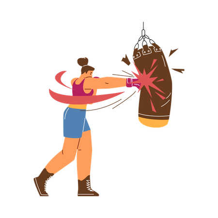 Professional woman boxer fighter exercising  Illustration