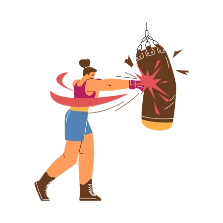 Professional woman boxer fighter exercising  Illustration