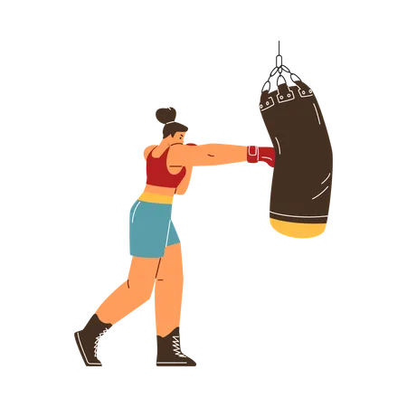 Professional woman boxer fighter exercising  Illustration