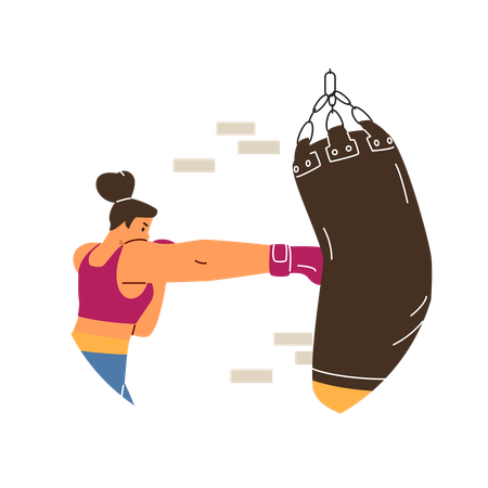 Professional Woman Boxer Fighter Exercising  Illustration