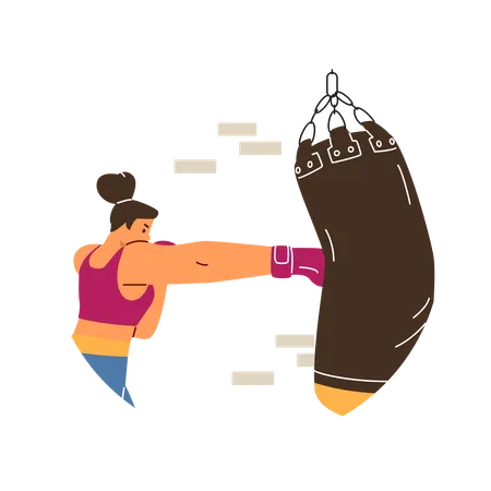 Professional Woman Boxer Fighter Exercising  Illustration