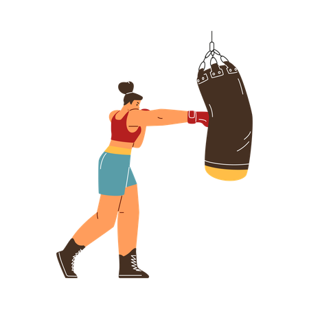 Professional woman boxer fighter exercising  Illustration