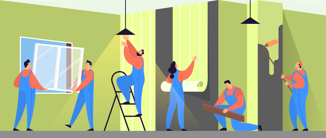 Professional worker in uniform doing house renovation  Illustration