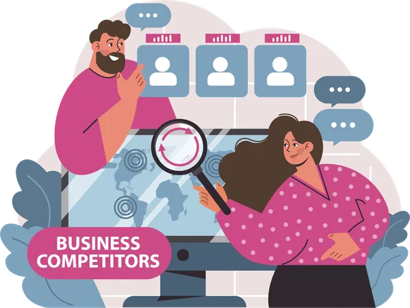 Professionals evaluating business competition  Illustration