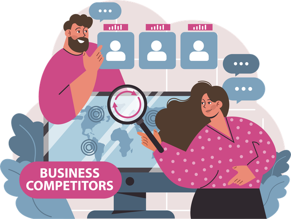 Professionals evaluating business competition  イラスト