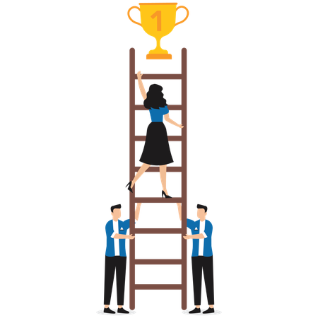 Professionals holding up ladder for colleague climbing to success  Illustration