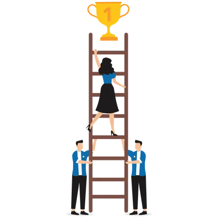 Professionals holding up ladder for colleague climbing to success  Illustration