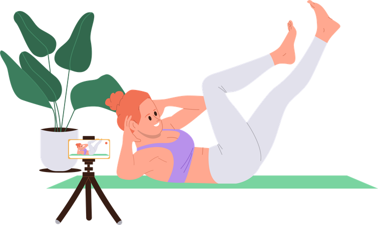 Professionelle Sporttrainerin demonstriert Workouts im Pilates-Kurs online  Illustration