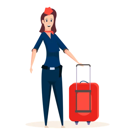 Professionelle Stewardess stehend mit Gepäcktasche  Illustration