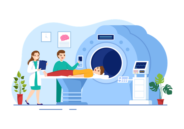 Professioneller Arzt erhält CT-Scan des Patienten  Illustration