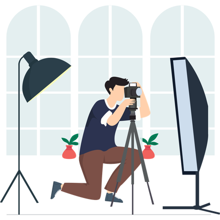 Professioneller Fotograf bei der Arbeit im Studio  Illustration