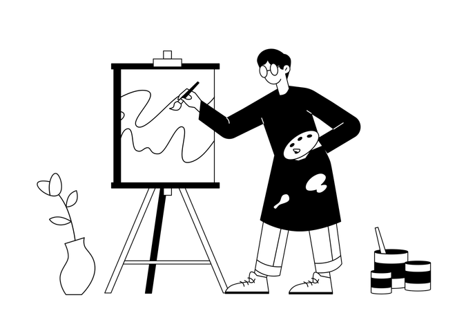 Professioneller Maler malt auf Leinwand  Illustration