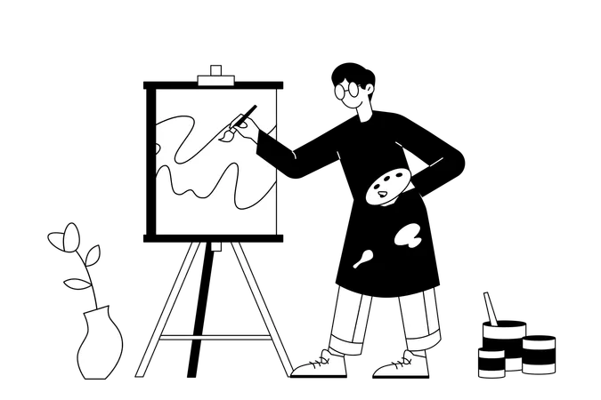 Professioneller Maler malt auf Leinwand  Illustration