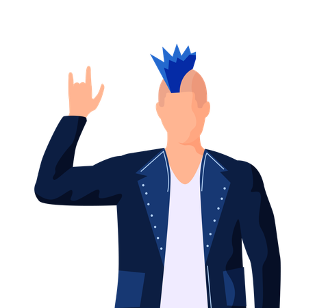 Professioneller Rockmusiker mit blauem Irokesenschnitt  Illustration