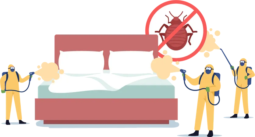 Professioneller Schädlingsbekämpfungsdienst zur Raumdesinfektion gegen Bettwanzen  Illustration