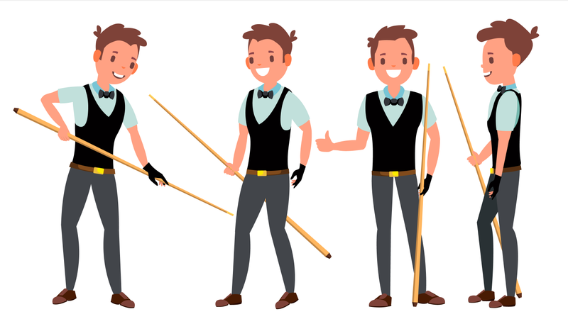 Professioneller Snooker-Spieler mit unterschiedlicher Pose  Illustration