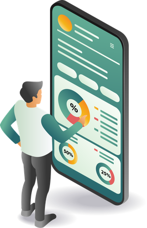 Professionelles Smartphone-Dashboard für die Entwicklung von Datenanalysen  Illustration