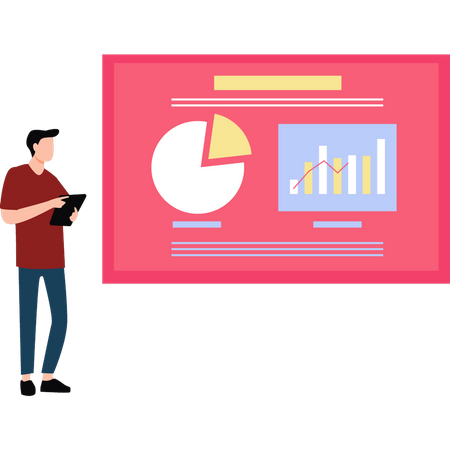 Professionnel d'affaires travaillant sur un graphique de diagramme d'affaires  Illustration