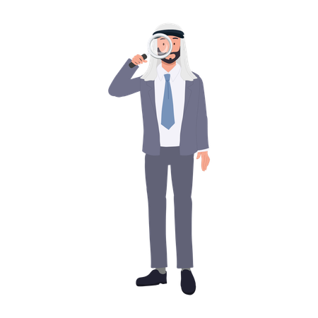 Homme d'affaires arabe professionnel avec loupe  Illustration