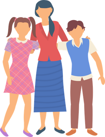 Professor abraçando os alunos  Ilustração