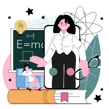 Teacher Online Service Or Platform Professor Conduct A Lesson In A Classroom Idea Of Education And Knowledge Call Flat Vector Illustration 일러스트레이션