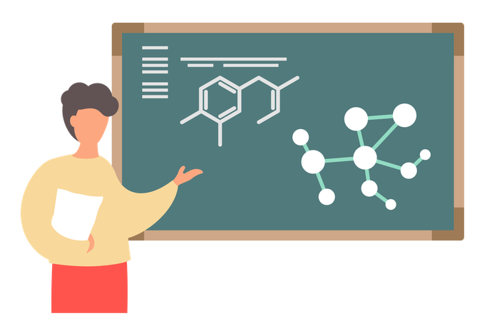 Professor dando aula de química  Ilustração