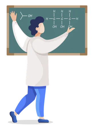 Professor dando aula de química para cientista em laboratório  Ilustração