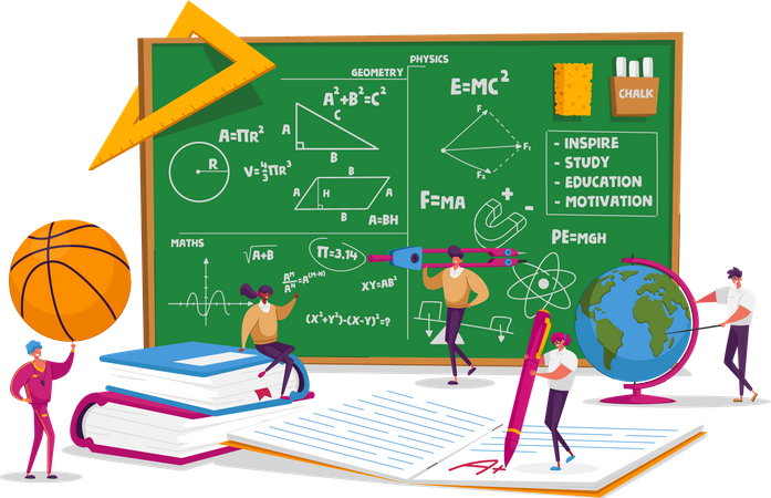 Professor dando aulas de Física ou Geometria  Ilustração